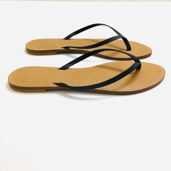 NEW! J. Crew Capri Black Leather Thong Flip Flop Sandals Flat 3/8" Heel - 9.5 - Picture 2 of 5